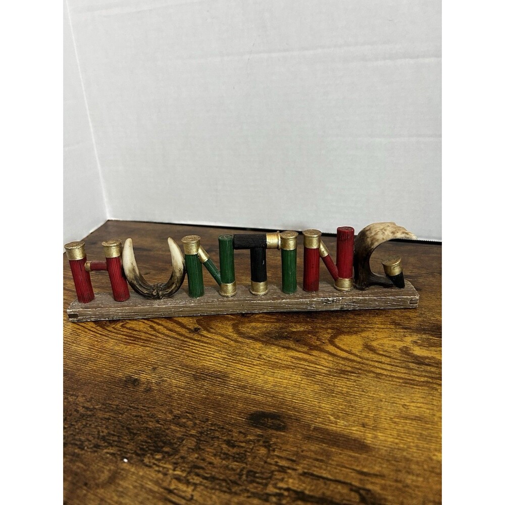 Hunting Sign Shotgun Shells Antlers Deer Resin 12”L 3”H Western Shelf Decor - Picture 3 of 11